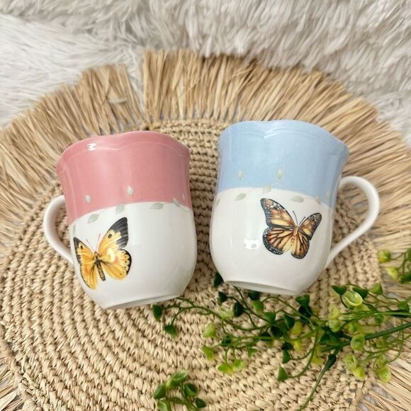 Lenox Butterfly‎ Meadows 2 Pieces  coffee Mug pink & blue - Picture 1 of 9